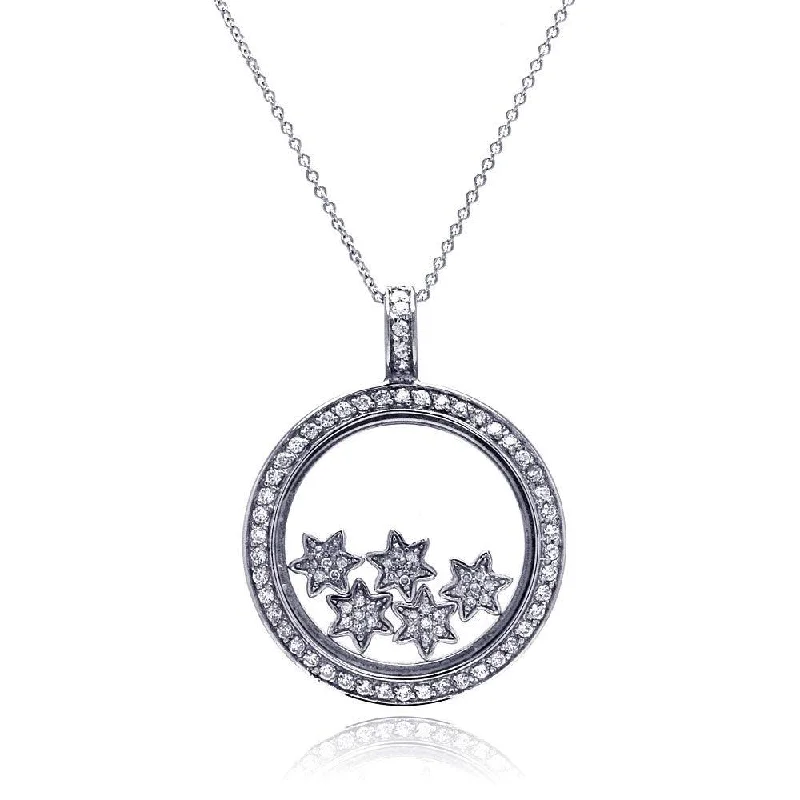 Stunning necklaces and pendants with jade gemstones for a calming green hue-Silver 925 Clear CZ Rhodium Plated Inner Stars Pendant Necklace - STP00266