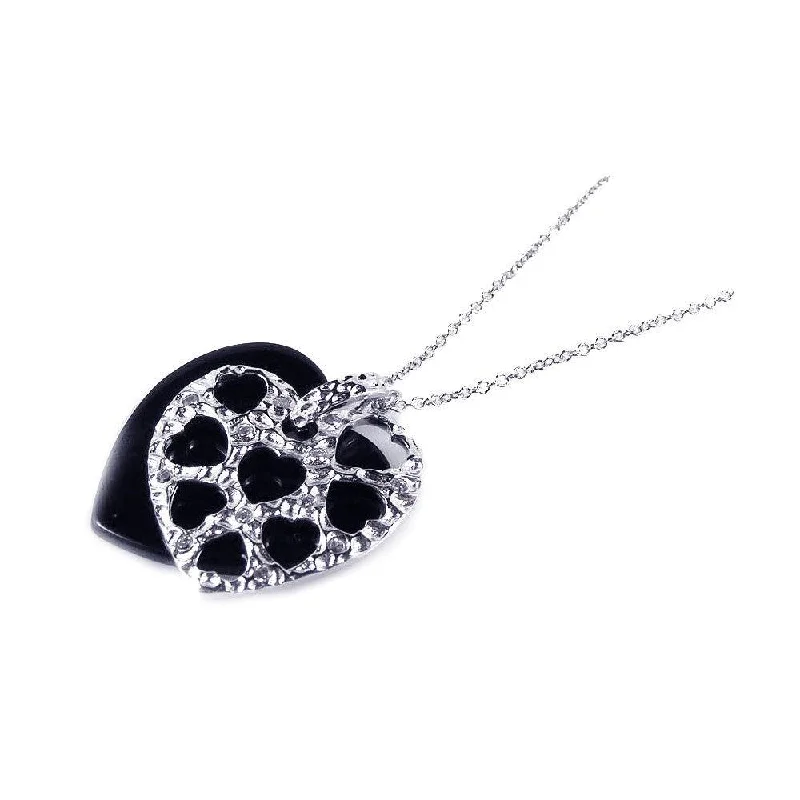 Elegant necklaces and pendants with gold chains for a chic, timeless appearance-Silver 925 Black Onyx Rhodium Plated Heart Pendant Necklace - BGP00166