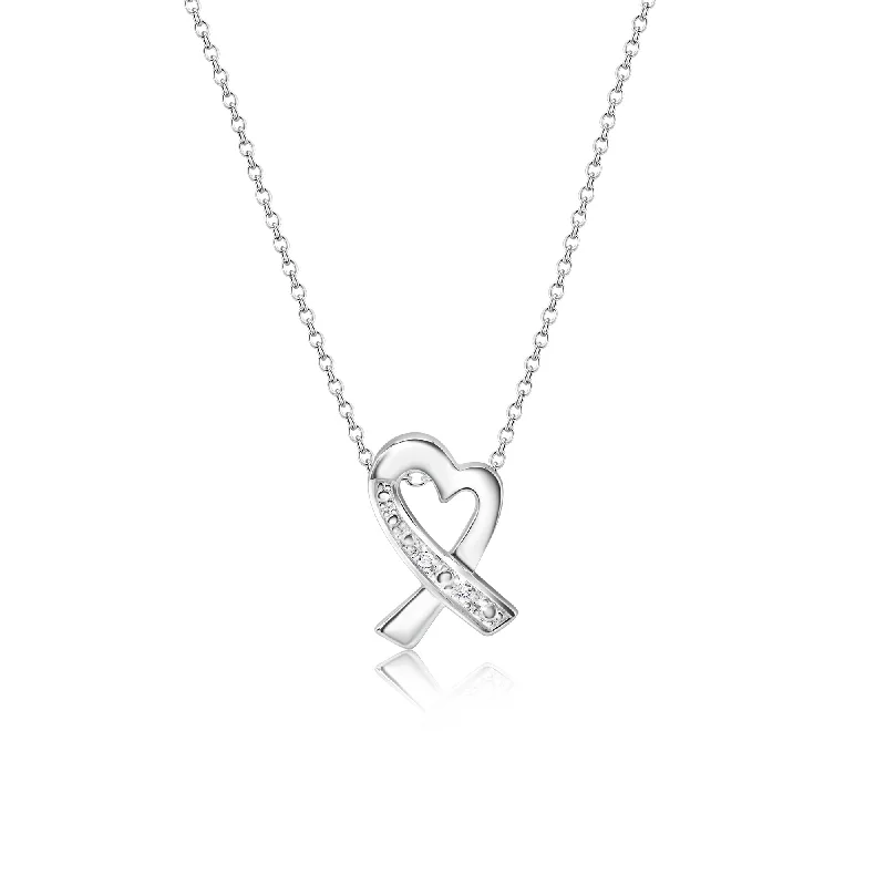 Best necklaces and pendants with silver chains for a sleek, timeless look-Silver 925 Clear CZ Rhodium Plated Pretzel Heart Pendant Necklace - STP00218