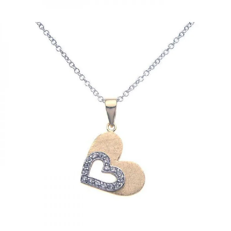 Elegant necklaces and pendants with diamond accents for added sparkle-Silver 925 Gold Rhodium Plated Double Open Heart CZ Necklace - BGP00268