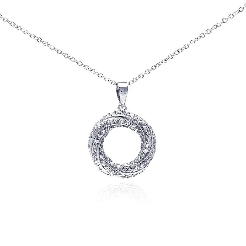 Layered necklaces and pendants for a trendy and fashionable stacked look-Silver 925 Rhodium Plated Open Circle CZ Dangling Necklace - BGP00265CLR