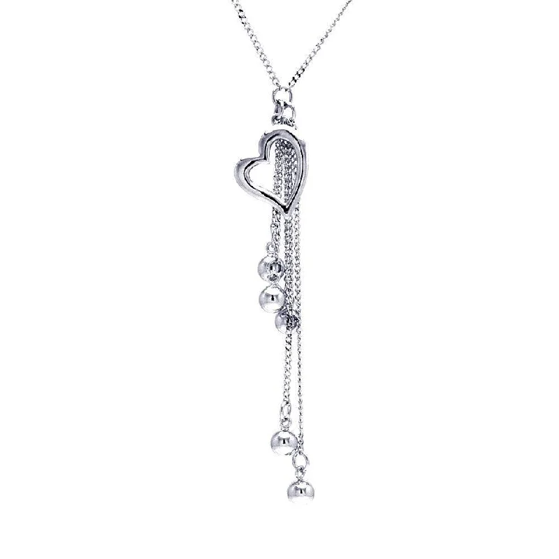 Best necklaces and pendants with matching rings for a coordinated jewelry set-Clearance-Silver 925 Rhodium Plated Clear CZ Heart Dangling Pendant Necklace - STP00616