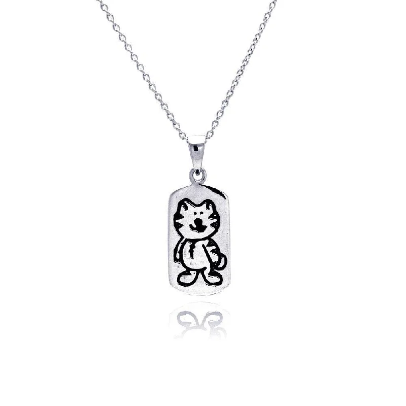 Best necklaces and pendants with layered designs for a chic, stacked look-Clearance-Silver 925 Rhodium Plated Kitty Dogtag Pendant Necklace - STP00771