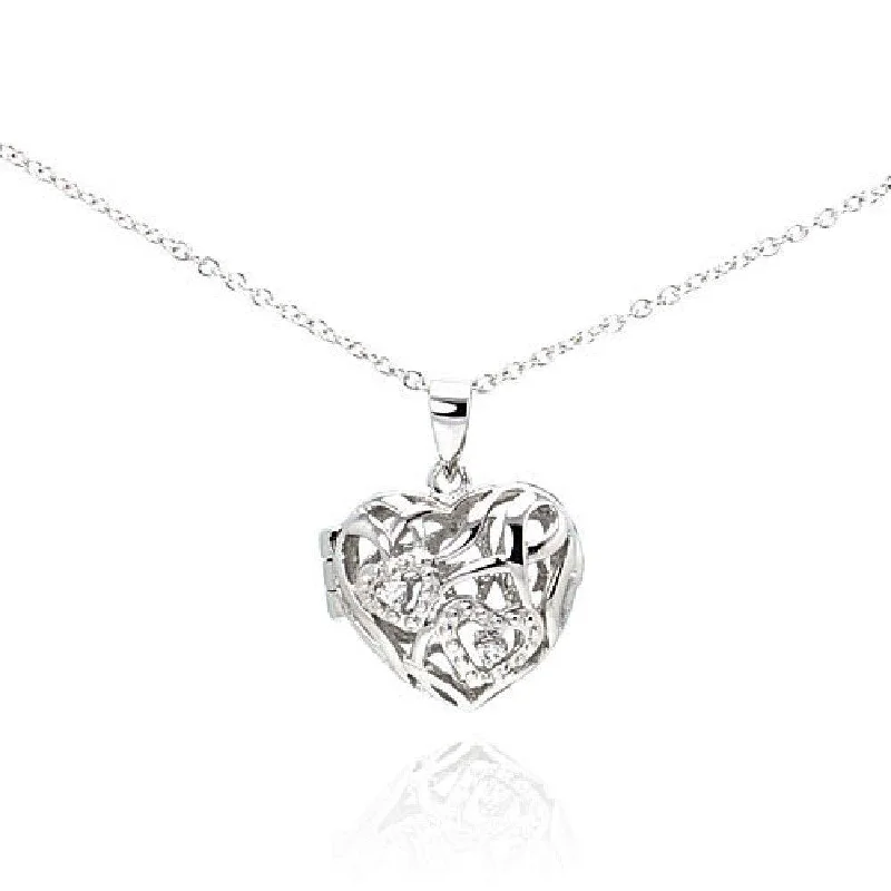 Unique necklaces and pendants with artistic shapes for a creative, one-of-a-kind design-Silver 925 Rhodium Heart Locket CZ Necklace - BGP00225