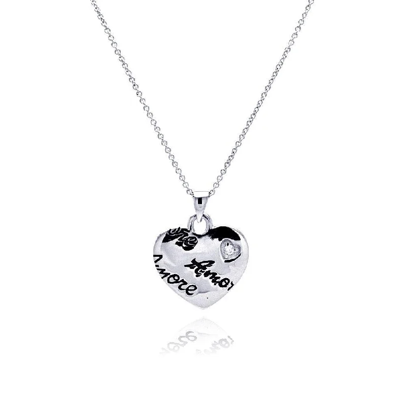 Best necklaces and pendants with black diamonds for an edgy, bold statement-Clearance-Silver 925 Rhodium Plated Clear CZ Amore Love Heart Pendant Necklace - STP00648