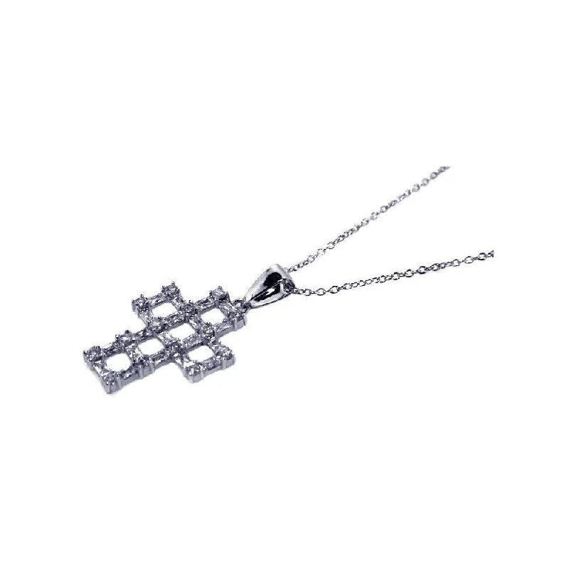 Necklaces and pendants with pearls for a classic and sophisticated touch-Clearance-Silver 925 Rhodium Plated CZ Open Cross Pendant Necklace - STP00464