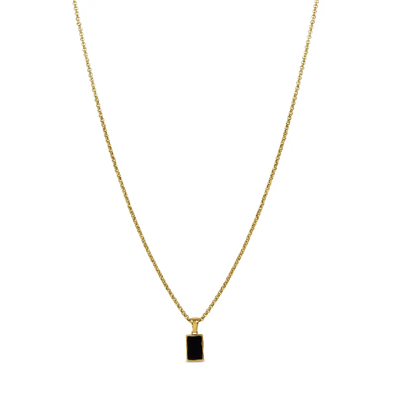 Necklaces and pendants with pearls for a classic and sophisticated touch-Square Onyx Pendant Necklace - Gold