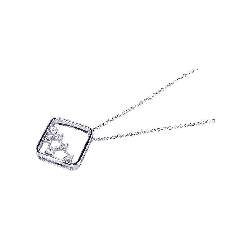 Necklaces and pendants with angel wing motifs for a spiritual, meaningful design-Silver 925 Clear CZ Rhodium Plated Square Pendant Necklace - BGP00099