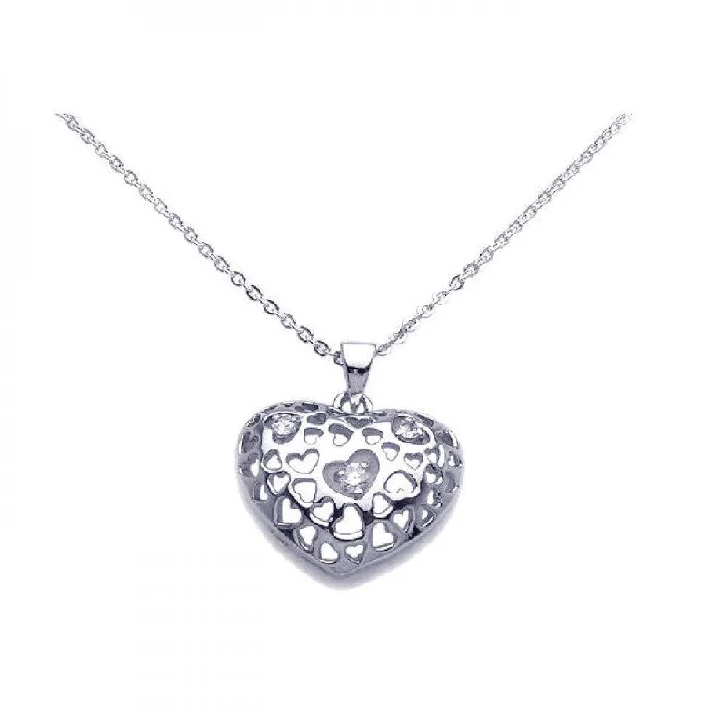 Best necklaces and pendants with black diamonds for an edgy, bold statement-Silver 925 Clear CZ Rhodium Plated Heart Pendant Necklace - BGP00100