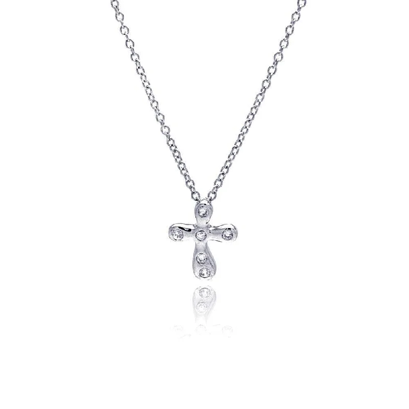 Trendy necklaces and pendants with statement pieces for a bold fashion statement-Silver 925 Clear CZ Rhodium Plated Cross Pendant Necklace - STP00096