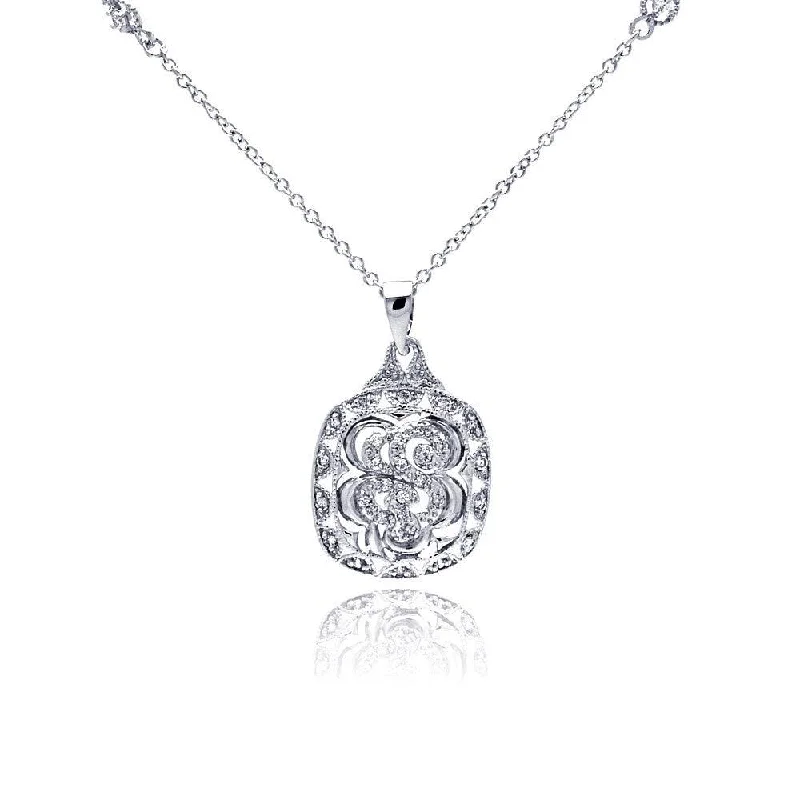 Stunning necklaces and pendants with birthstone pendants for a personal touch-Clearance-Silver 925 Rhodium Plated Open Square Antique Clear CZ Pendant Necklace - BGN00047