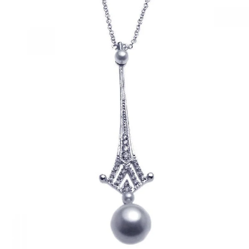 Best necklaces and pendants with gemstone clusters for a bold and colorful effect-Silver 925 Rhodium Plated Multi Pearl Clear CZ Drop Pendant Necklace - BGN00052