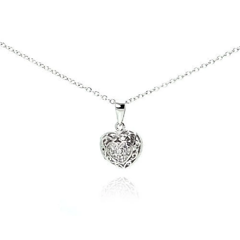 Beautiful necklaces and pendants with diamond-encrusted designs for maximum sparkle-Silver 925 Clear CZ Rhodium Plated Heart Locket Pendant Necklace - BGP00061