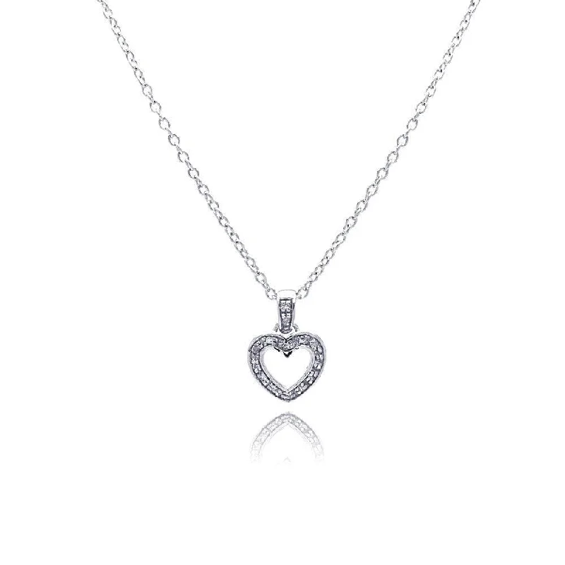 Layered necklaces and pendants for a trendy and fashionable stacked look-Silver 925 Clear CZ Rhodium Plated Classic Heart Pendant Necklace - STP00098