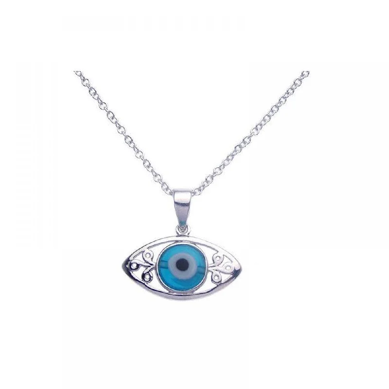 Best necklaces and pendants with turquoise stones for a vibrant boho-chic look-Silver 925 Rhodium Plated Open Evil Eye Filigree CZ Necklace - BGP00272