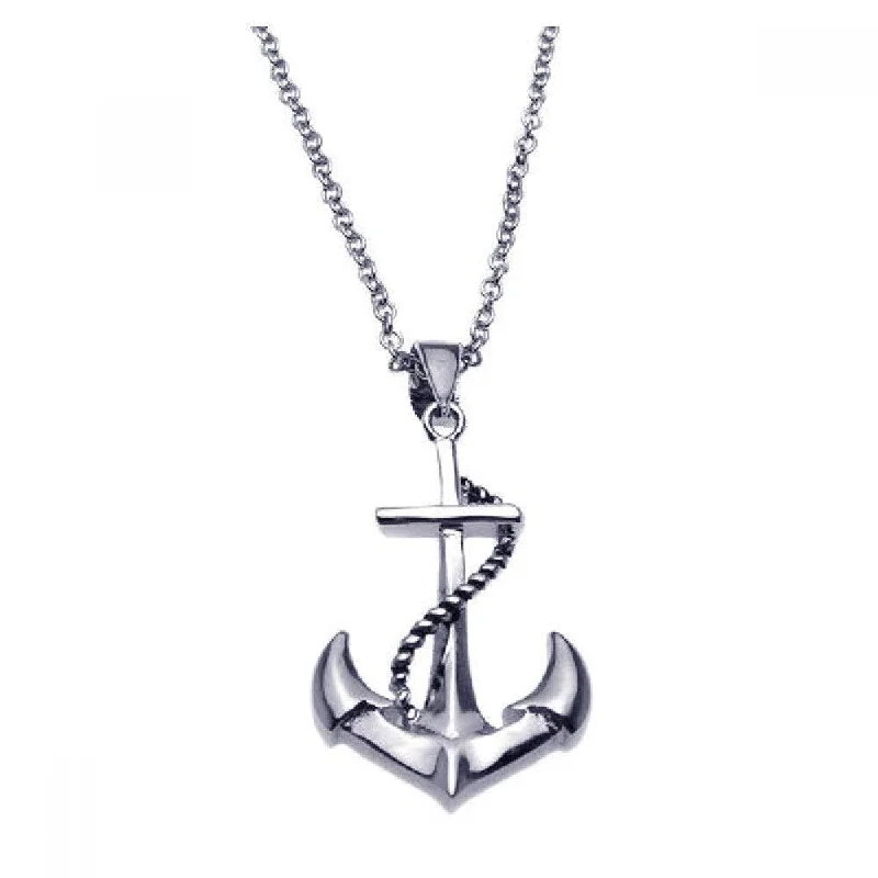 Best necklaces and pendants with cross pendants for a spiritual, meaningful symbol-Silver 925 Rhodium Plated Anchor Rope Necklace - BGP00180