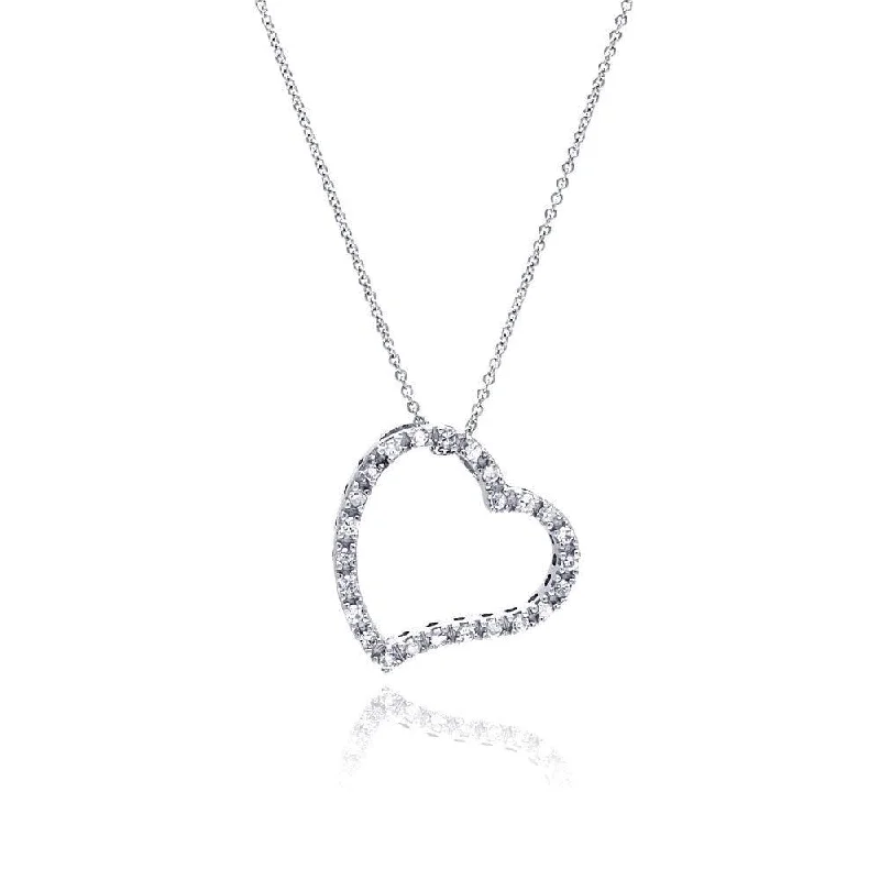 Best necklaces and pendants with matching rings for a coordinated jewelry set-Silver 925 Clear CZ Rhodium Plated Heart Design Pendant Necklace - STP00005