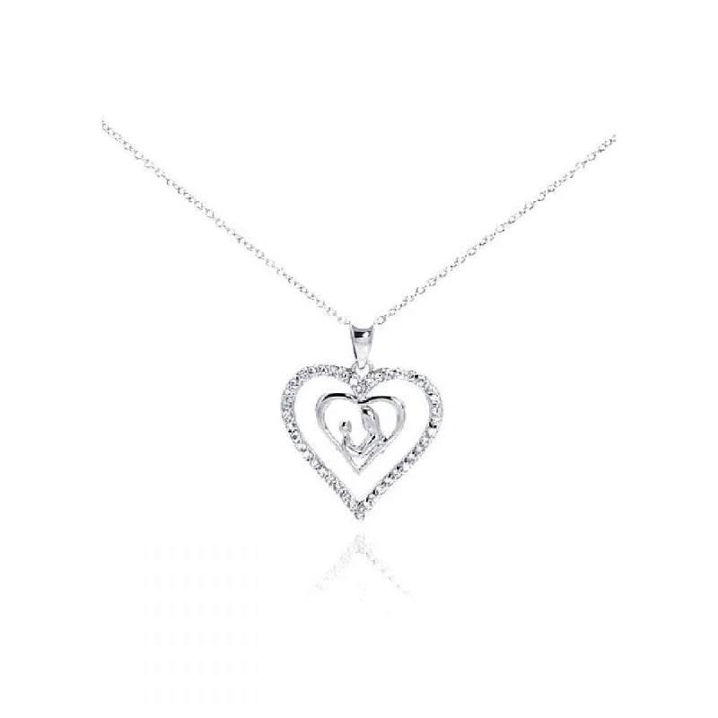 Best necklaces and pendants with glowing moonstone for an ethereal glow-Silver 925 Rhodium Plated Clear CZ Figurine Heart Pendant Necklace - STP00765