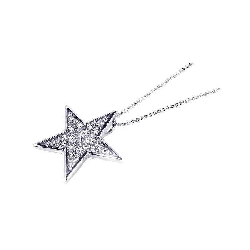 Elegant necklaces and pendants with onyx stones for a sleek, polished look-Clearance-Silver 925 Clear CZ Rhodium Plated Star Pendant Necklace - BGP00090