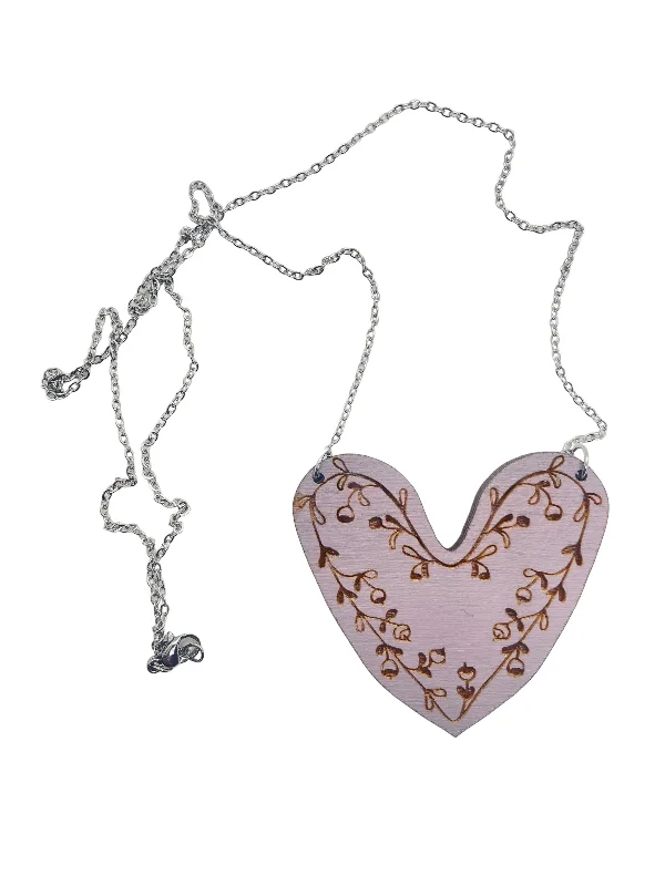 Best necklaces and pendants for everyday wear with minimalist designs-Purple Heart Statement Necklace with Engraved Ornament