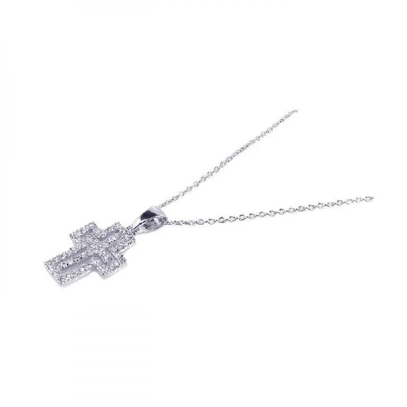 Unique necklaces and pendants with vintage-inspired designs for timeless appeal-Clearance-Silver 925 Rhodium Plated Clear CZ Cross Pendant Necklace - STP00739