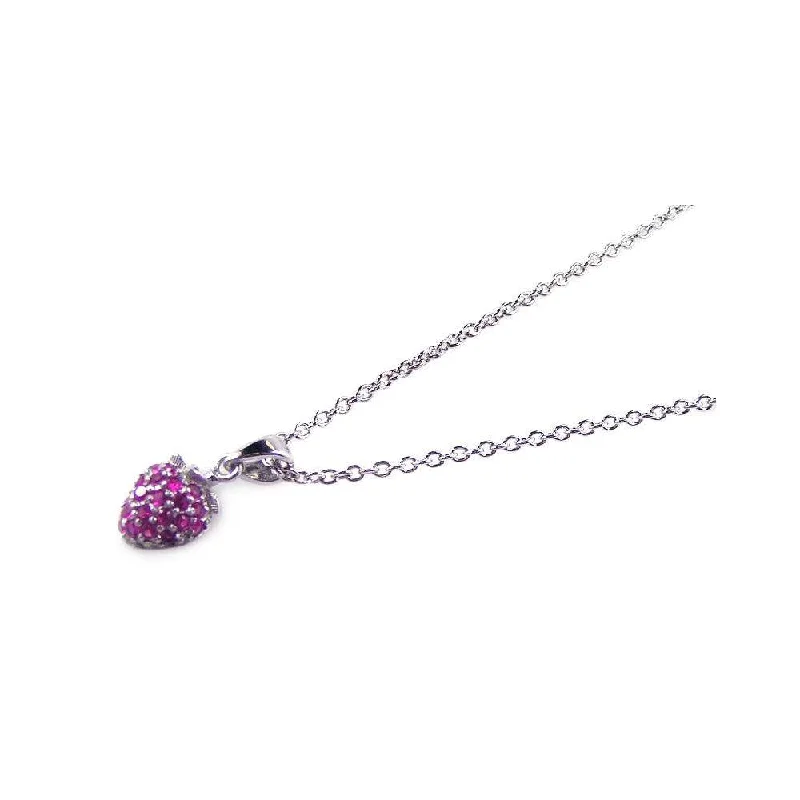 Personalized necklaces and pendants with coordinates for a meaningful location-based gift-Clearance-Silver 925 Rhodium Plated Pink CZ Heart Pendant Necklace - STP00663