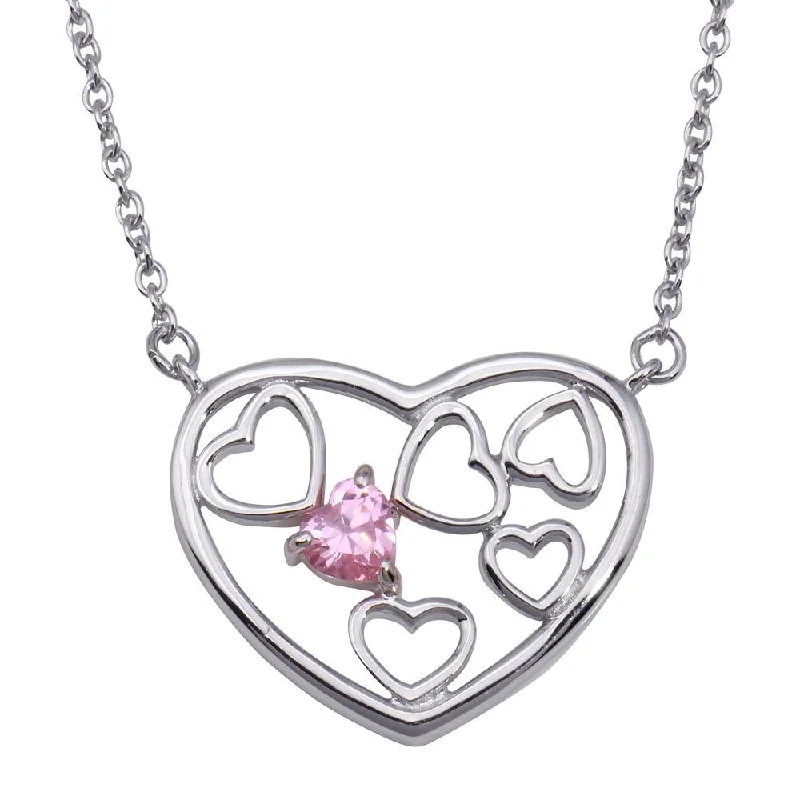 Best necklaces and pendants with matching rings for a coordinated jewelry set-Silver 925 Blue CZ Rhodium Multi Hearts Plated Pendant Necklace - STP00239