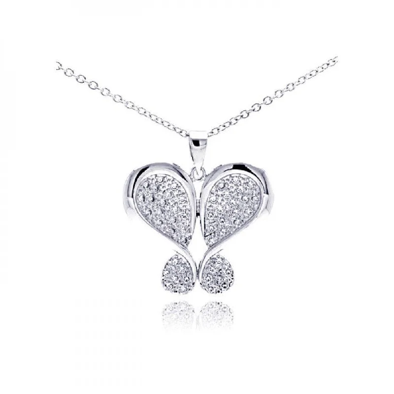 Necklaces and pendants with sun and moon motifs for a celestial-inspired design-Silver 925 Rhodium Plated Butterfly Plated CZ Necklace - BGP00306