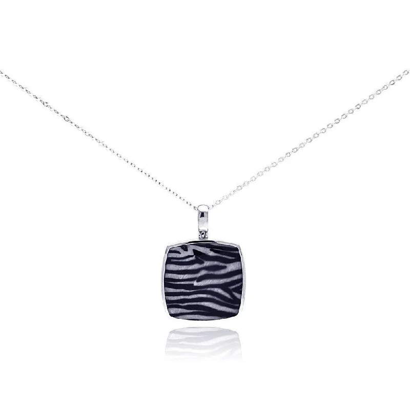 Best necklaces and pendants with sterling silver for an affordable yet stylish choice-Clearance-Silver 925 Rhodium Plated Square Zebra CZ Necklace - BGP00281