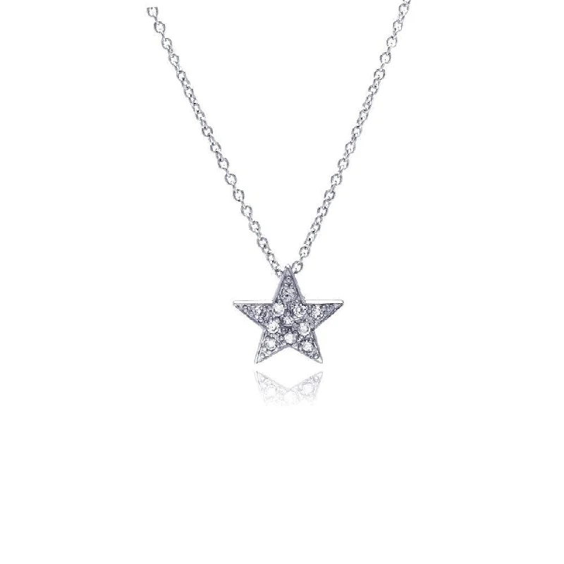 Best necklaces and pendants with floral designs for a feminine and elegant feel-Silver 925 Clear CZ Rhodium Plated Covered Star Pendant Necklace - STP00424