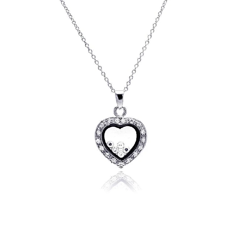 Best necklaces and pendants with floral designs for a feminine and elegant feel-Silver 925 Clear CZ Rhodium Plated Heart CZ Accent Pendant Necklace - STP00094