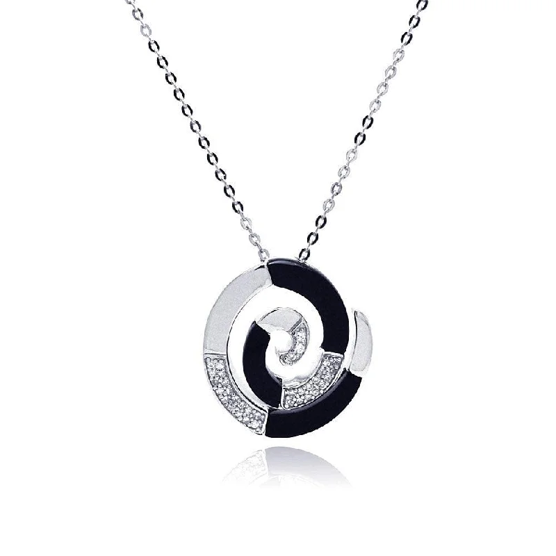 Necklaces and pendants with star-shaped designs for a whimsical, celestial touch-Clearance-Silver 925 Rhodium Spiral Black and Silver CZ Necklace - BGP00211