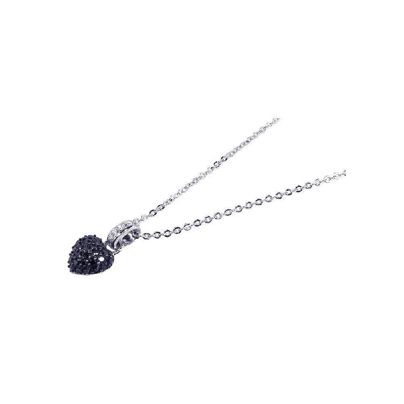 Best necklaces and pendants with vintage coin pendants for a unique accessory-Clearance-Silver 925 Black Clear CZ Black Rhodium and Rhodium Plated Heart Pendant Necklace - BGP00067