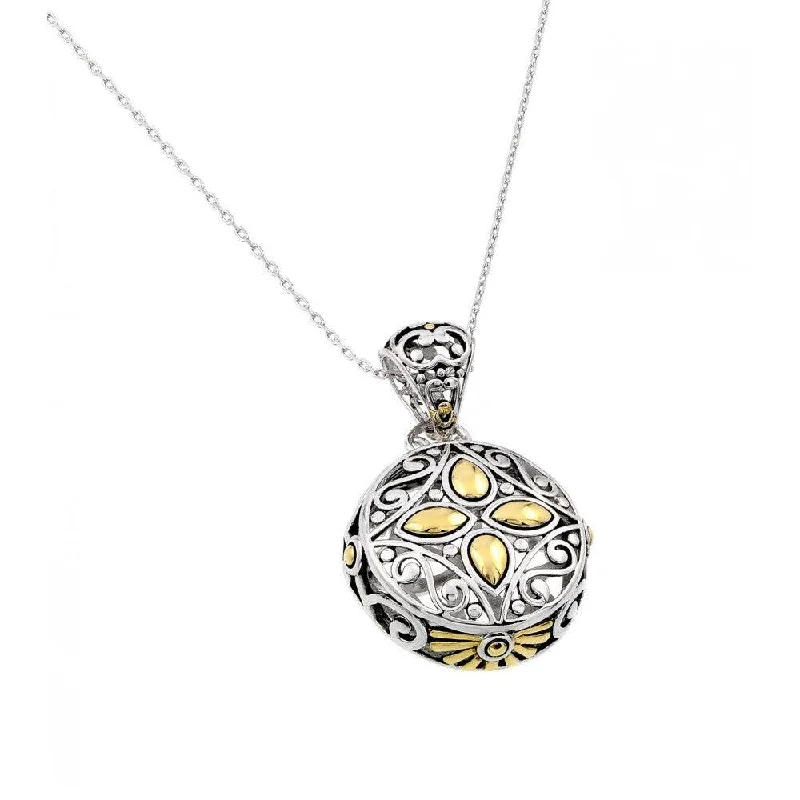 Layered necklaces and pendants for a trendy and fashionable stacked look-Silver 925 Gold and Rhodium Plated Round Center Yellow Flower CZ Necklace - BGP00446