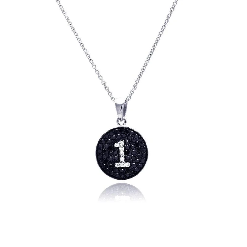 Stunning necklaces and pendants with chakra stones for healing and balance-Clearance-Silver 925 Black and Silver Rhodium Plated Number One Black and Clear CZ Dangling Necklace - STP00539