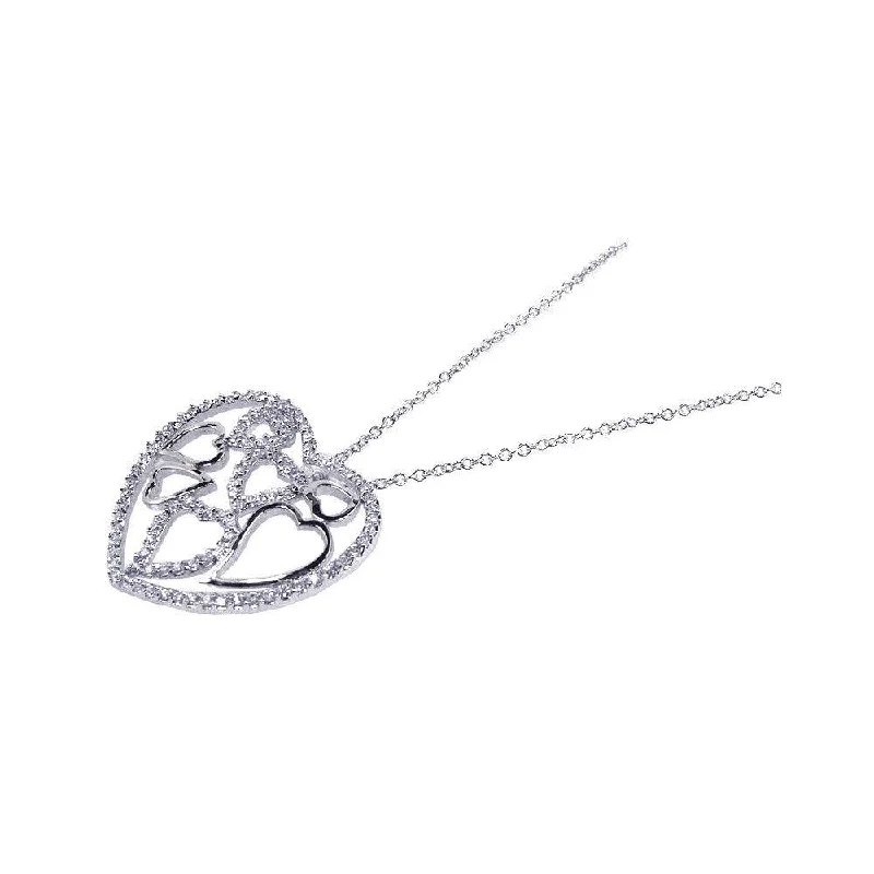 Unique necklaces and pendants with custom birthstone arrangements for personalization-Silver 925 Clear CZ Rhodium Plated Multi Heart Pendant Necklace - BGP00098