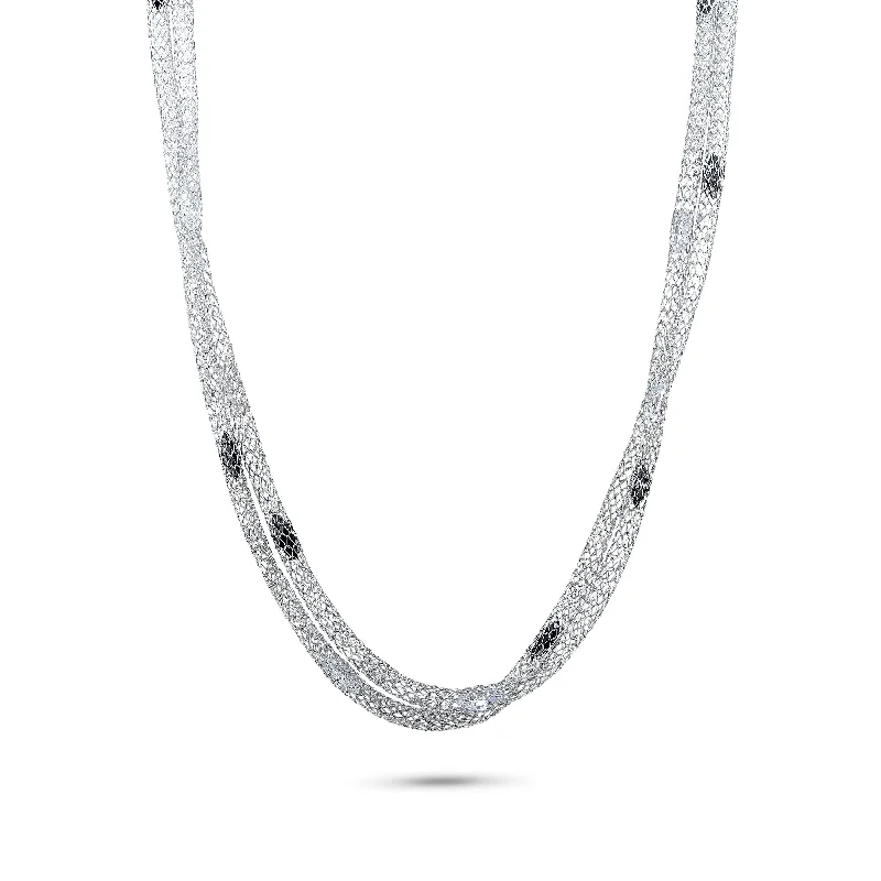 Best necklaces and pendants with oval pendants for a classic, elegant shape-Silver 925 Rhodium Plated Snake Shed Skin Multiple Black and Clear Marquis CZ Necklace - STP00580