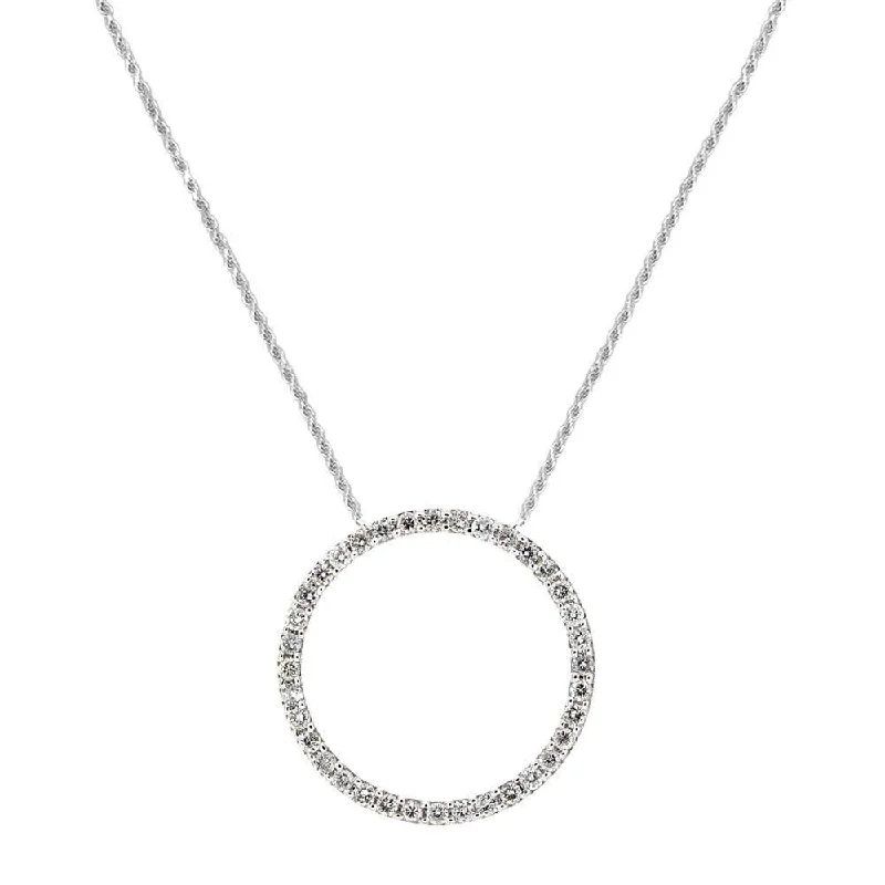 Stunning necklaces and pendants with birthstone pendants for a personal touch-Silver 925 Clear CZ Rhodium Plated Open Circle Necklace 27mm - STP00418