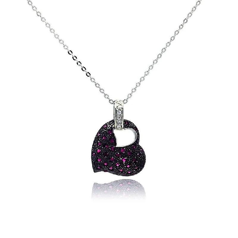 Stunning necklaces and pendants with sapphire gemstones for a luxurious blue hue-Clearance-Silver 925 Purple CZ Black Rhodium Plated Heart Pendant Necklace - BGP00018