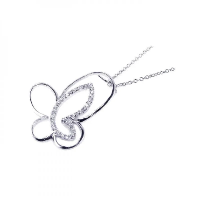 Best necklaces and pendants with glowing moonstone for an ethereal glow-Silver 925 Clear CZ Rhodium Plated Butterfly Pendant Necklace - BGP00044