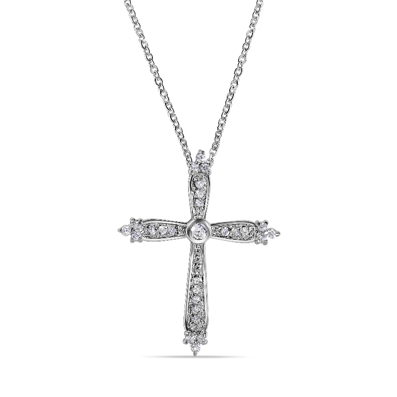 Best necklaces and pendants with infinity hearts for a romantic, eternal symbol-Silver 925 Rhodium Plated Cross Small CZ Inlay Dangling Necklace - STP00538