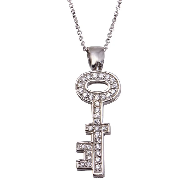 Beautiful necklaces and pendants with tree branch motifs for a nature-inspired design-Silver 925 Clear CZ Rhodium Plated Key Pendant Necklace - STP00006