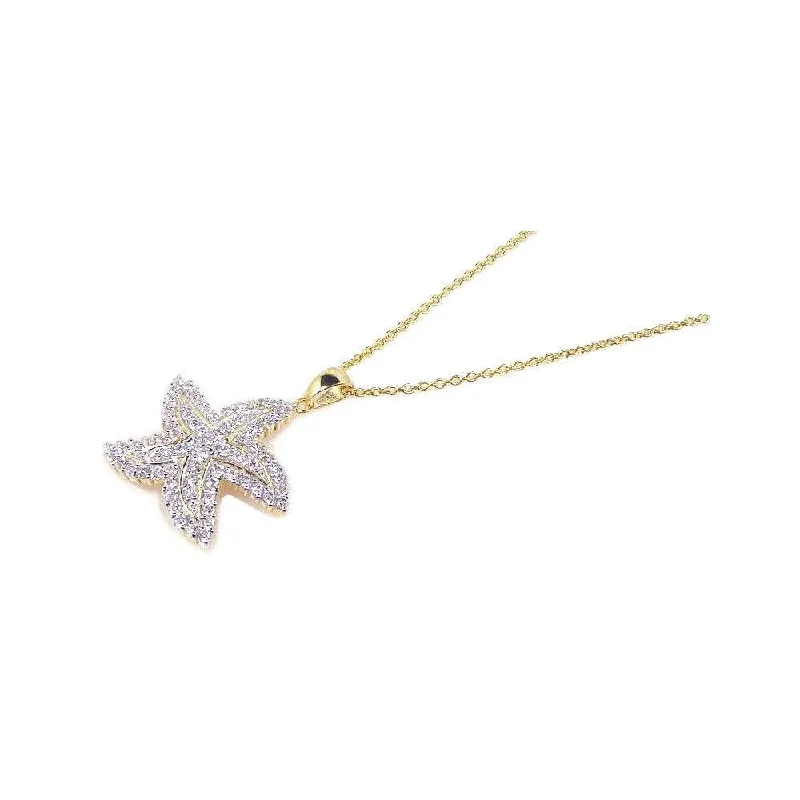 Best necklaces and pendants with rose gold for a warm and romantic appeal-Silver 925 Gold Plated Clear CZ Starfish Pendant Necklace - STP00682