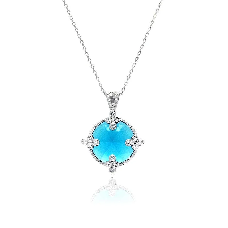 Best necklaces and pendants with intricate filigree for vintage-inspired elegance-Silver 925 Rhodium Plated Round Blue CZ Necklace - BGP00449