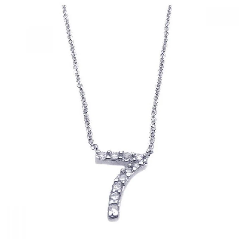 Necklaces and pendants with custom engravings for a personal, meaningful gift-Silver 925 Rhodium Plated Clear CZ Number 7 Pendant Necklace - STP00834