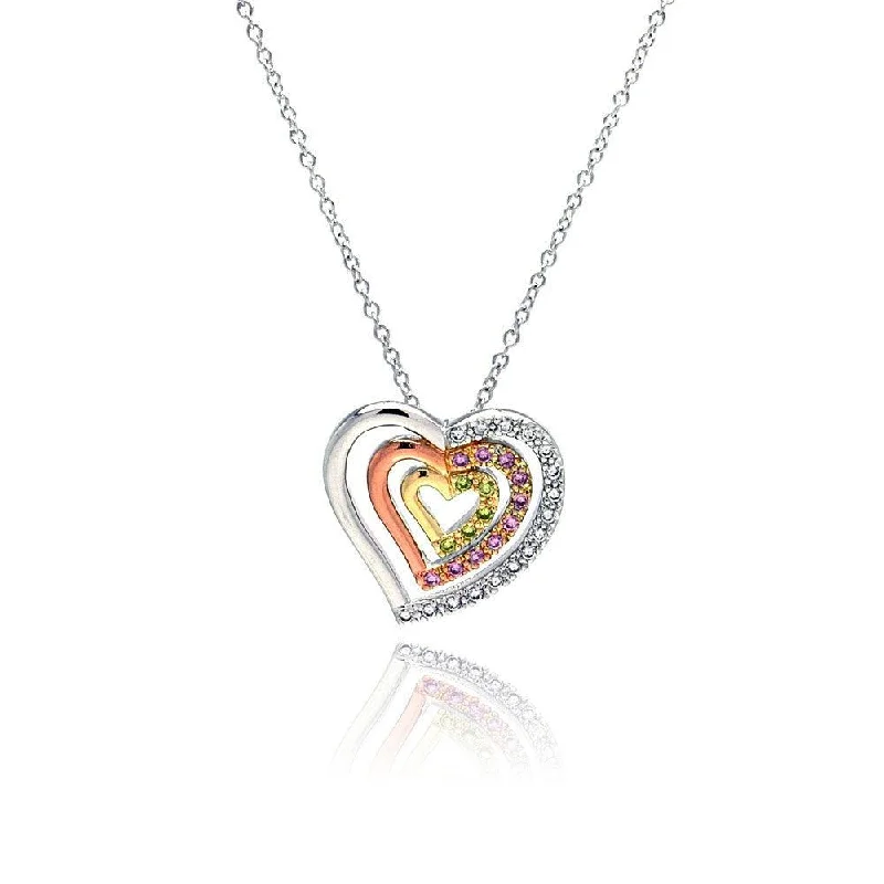 Best necklaces and pendants with butterfly wings for a delicate, graceful style-Clearance-Silver 925 Clear Pink Yellow CZ Gold Rose Gold and Rhodium Plated 3 Graduated Heart Pendant Necklace - BGP00056