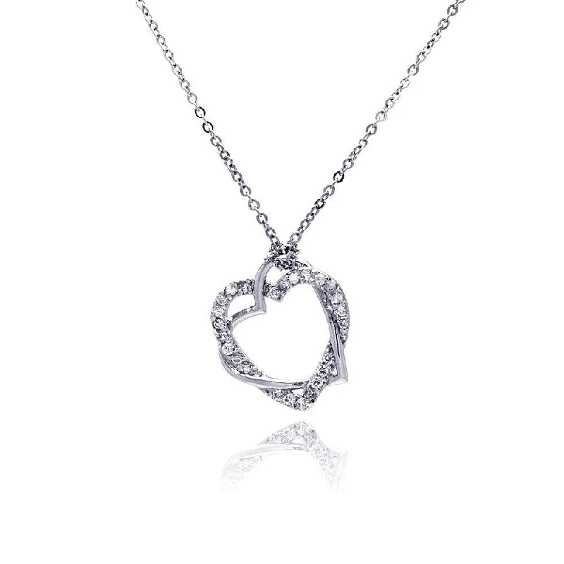 Personalized necklaces and pendants with name engravings for a custom touch-Clearance-Silver 925 Clear CZ Rhodium Plated Braided Heart Pendant Necklace - BGP00029