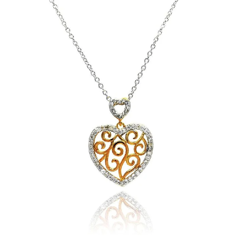 Best necklaces and pendants with opal and gold for a vibrant, luxurious contrast-Clearance-Silver 925 Clear CZ Rhodium Plated Heart Cutout Accent Pendant Necklace - STP00380