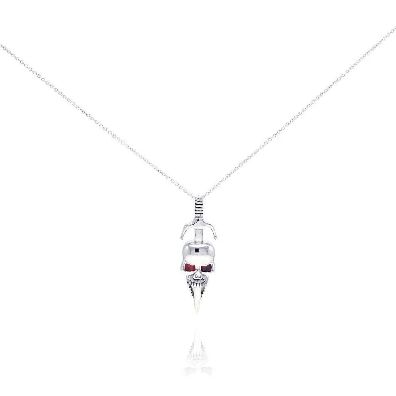 Best necklaces and pendants with adjustable chains for a customizable fit-Clearance-Silver 925 Rhodium Plated Skull Pendant Necklace - STP00314