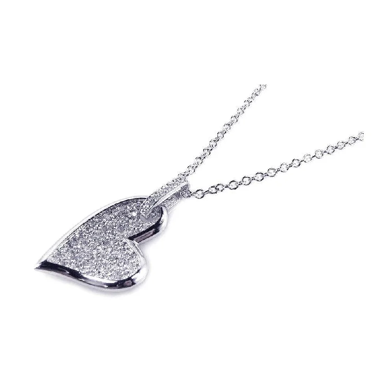 Best necklaces and pendants with floral designs for a feminine and elegant feel-Silver 925 Clear CZ Rhodium Plated Heart Pendant Necklace - BGP00131